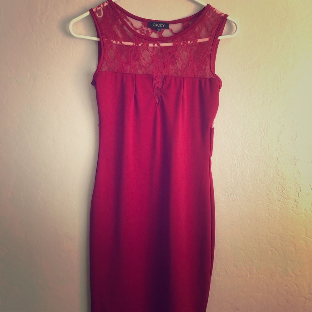 Abody Red Form Fitting Midi Dress